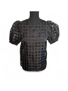 English Factory Black Sheer Puff Sleeve Top Size XS